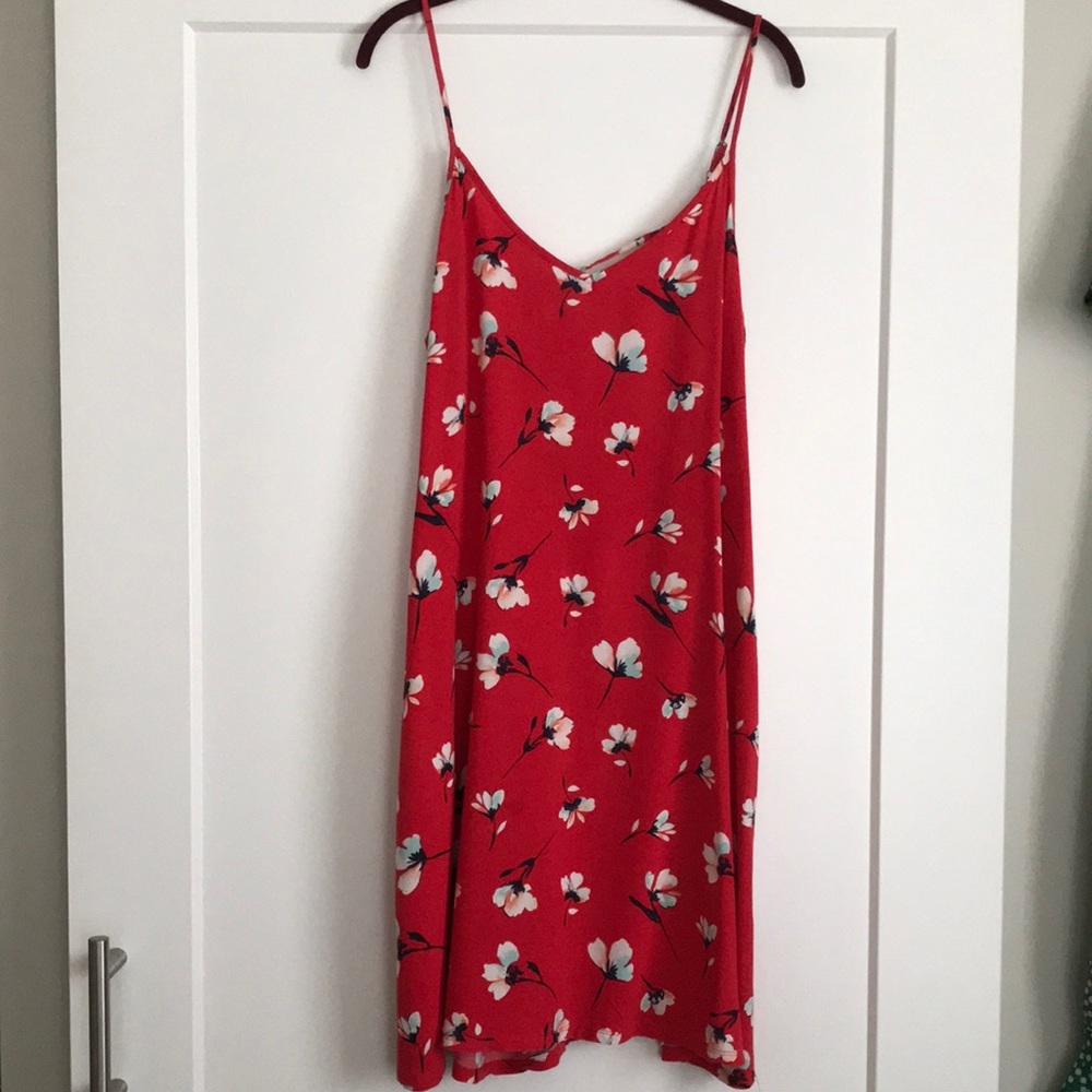 Red floral shift dress